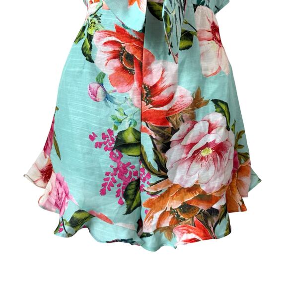 Tropical Floral Print Plunge Neck Romper Medium Flutter Ruffle Summer Resortwear - Picture 14 of 16